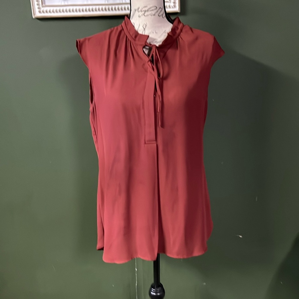 Burnt orange sleeveless blouse